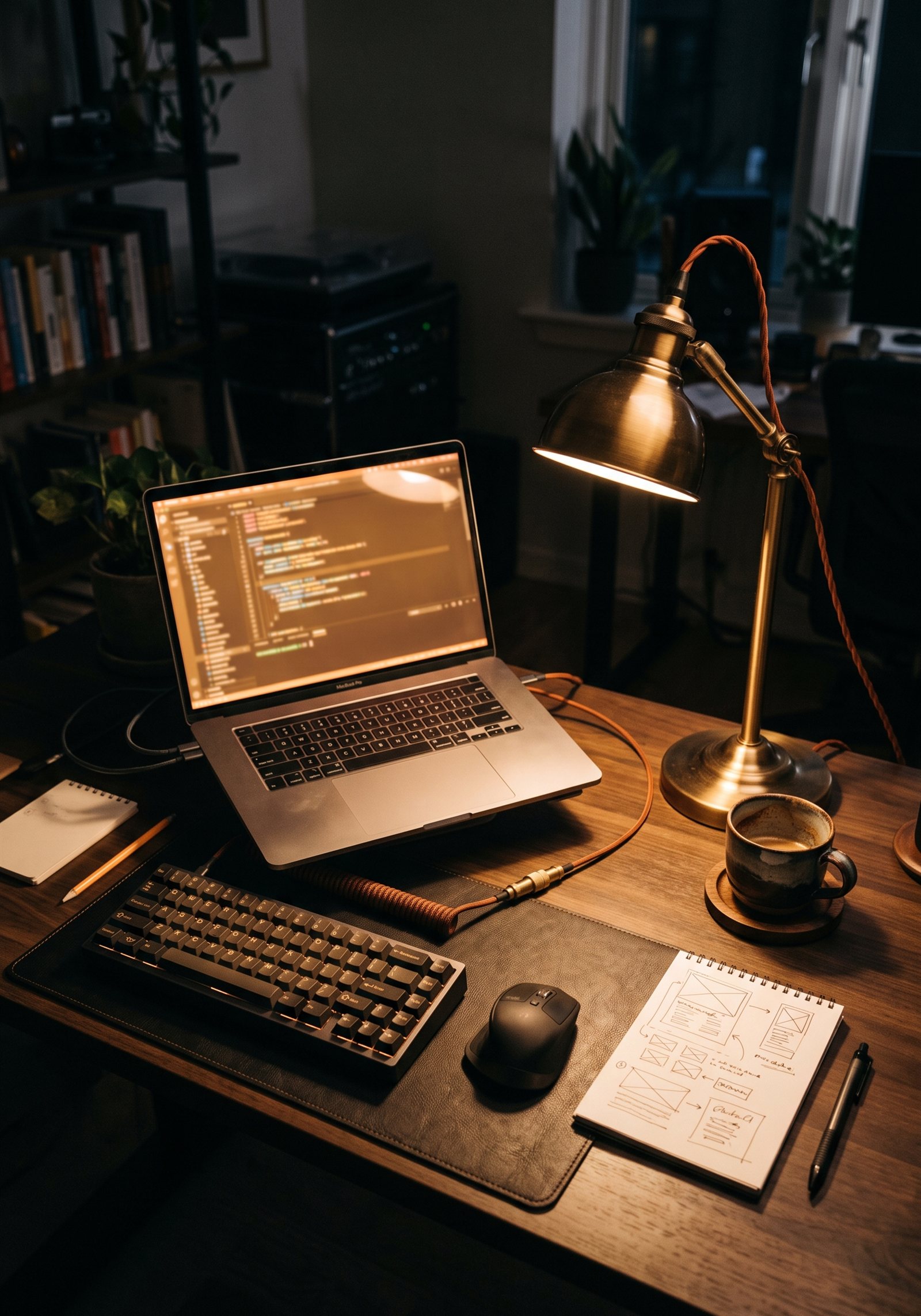 Builder desk at night